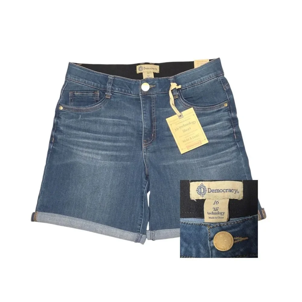 Democracy Destructed Denim Rolled Cuff Shorts Size 16 Blue Booty Lift Mold Hold